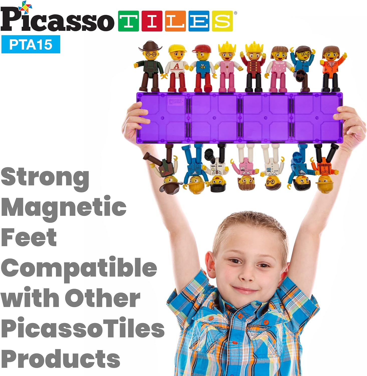 PicassoTiles Magnetic 15 Piece Character Action Figures Toddler Toy Set Magnet Expansion Variety Pack Educational Addon STEM Learning Kit Pretend Playset for Construction Building Block Tiles PTA1515 Characters