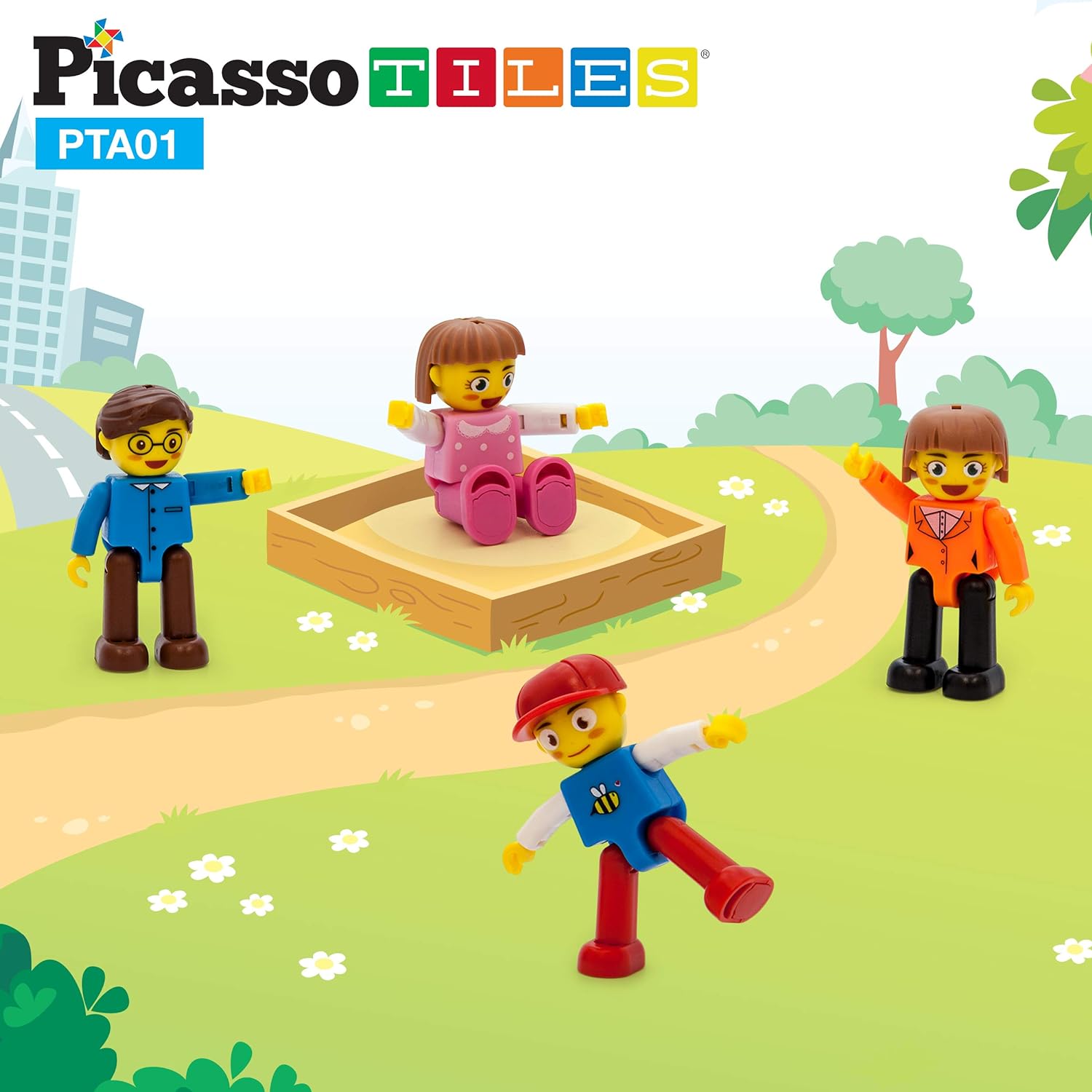 PicassoTiles Magnetic 4 Family Action Figures Toddler Toy Magnet Expansion Pack Educational Addon STEM Learning Kit Toys Pretend Playset for Construction Building Block Tiles Child Brain DevelopmentPTA01