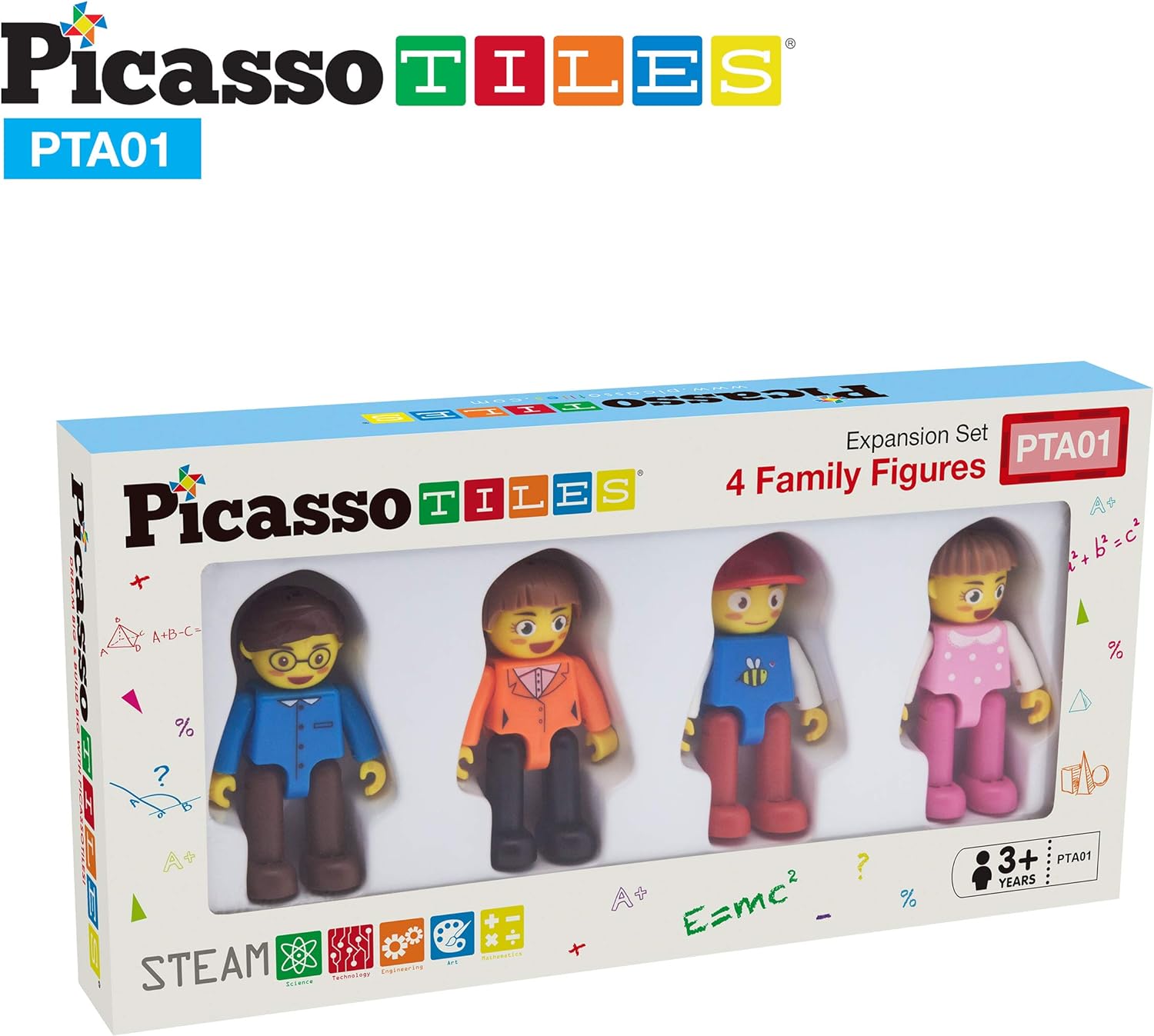 PicassoTiles Magnetic 4 Family Action Figures Toddler Toy Magnet Expansion Pack Educational Addon STEM Learning Kit Toys Pretend Playset for Construction Building Block Tiles Child Brain DevelopmentPTA01