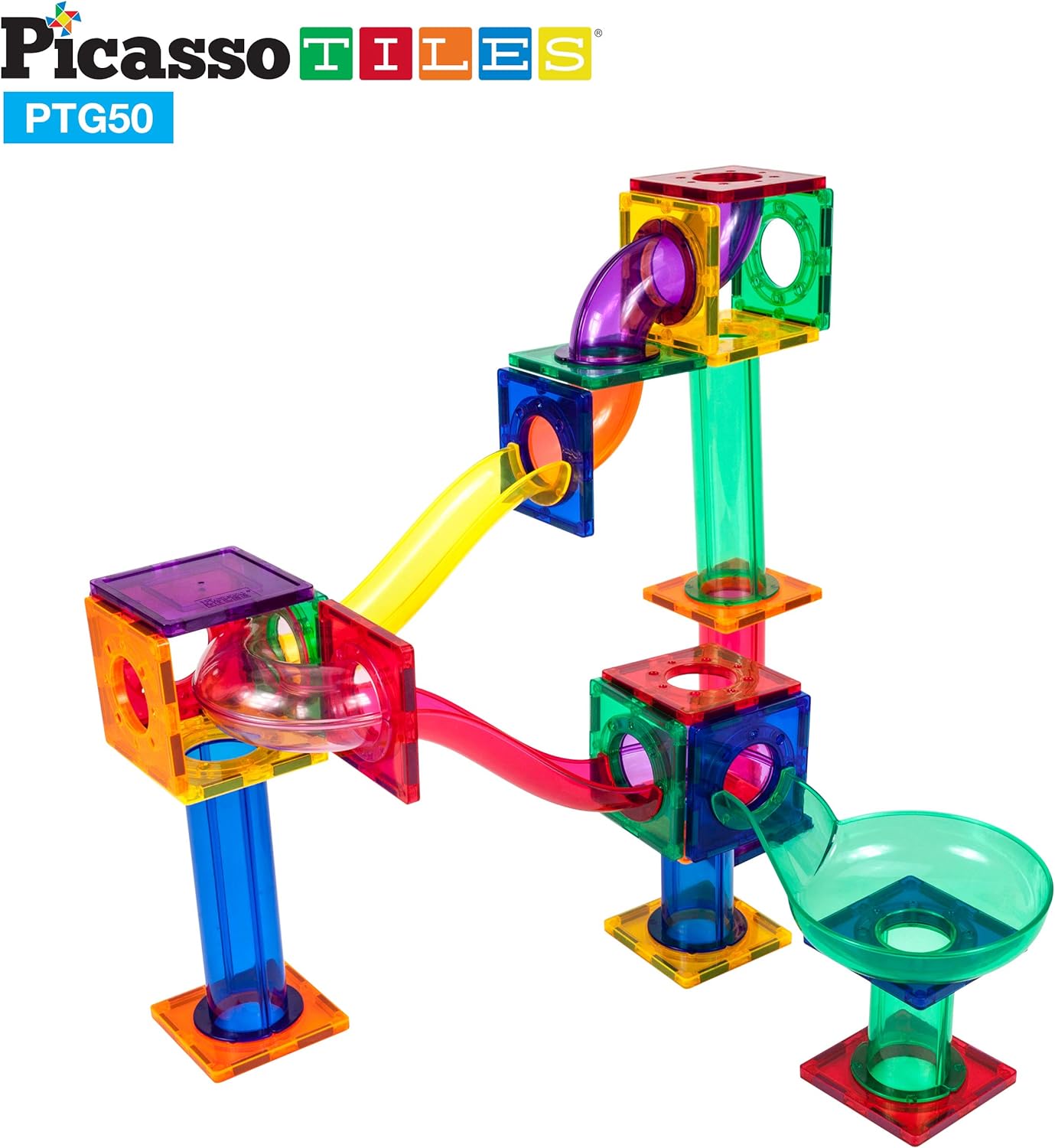 PicassoTiles Marble Run 100 Piece Magnetic Tile Race Track Toy Play Set STEM Building amp Learning Educational Magnet Construction Child Brain Development Kit Boys Girls Age 3 4 5 6 7 8 Years Old ToysPTG50