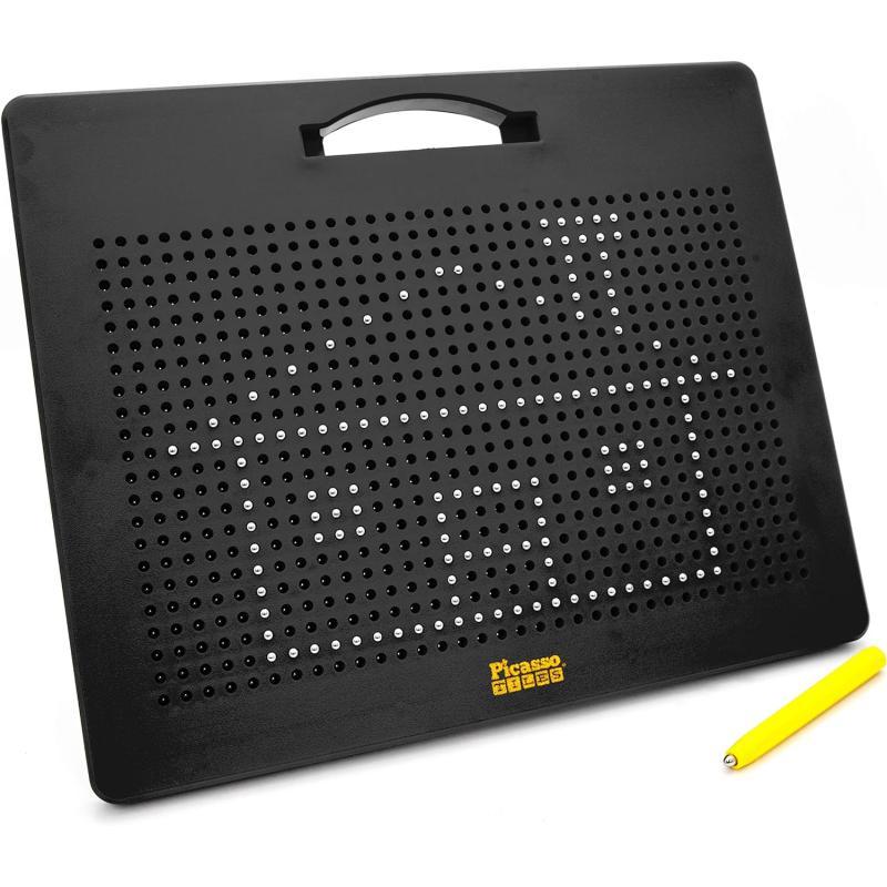 Picasso Toys Magnetic Drawing Board 12x10 inch Large 748 Bead Magnet Tablet Pad Erasable Reusable Writing Playboard STEM Toys Educational Playset OpenEnded Learning Kit Child Brain Development PTB01FreeBlk