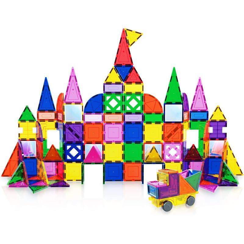 PicassoTiles 152PC Magnetic Tiles Building Block Toy Building Block Magnets Construction Sensory Toys Gifts Set for STEM Educational Playset Kid Brain Development Stacking Blocks with Mirror PT152Mirror152pc