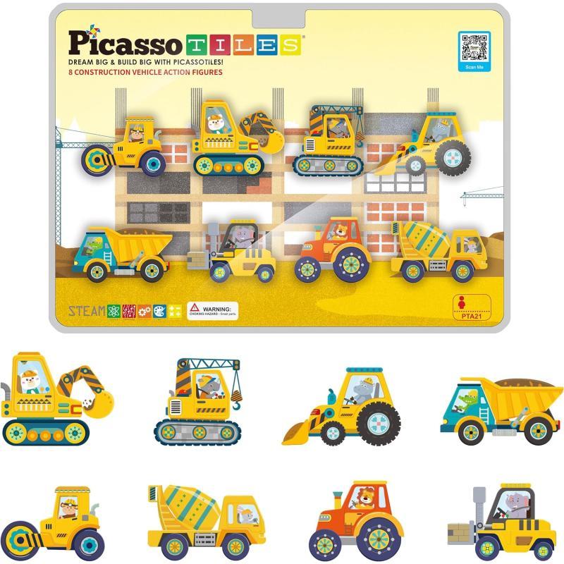 PicassoTiles 8pc Magnet Building Tile Blocks Addon 8 Magnetized Action Figures Construction Vehicle Zoo Animal Theme Compatible with Magnetic Build Tiles Playset STEM Learning Girls Boys Ages 3 PTA21PicassoTiles 8pc Magnet Building Tile Blocks Addon 8 Magnetized Action Figures Construction Vehicle Zoo Animal Theme Compatible with Magnetic Build Tiles Playset STEM Learning Girls Boys Ages 3 PTA21
