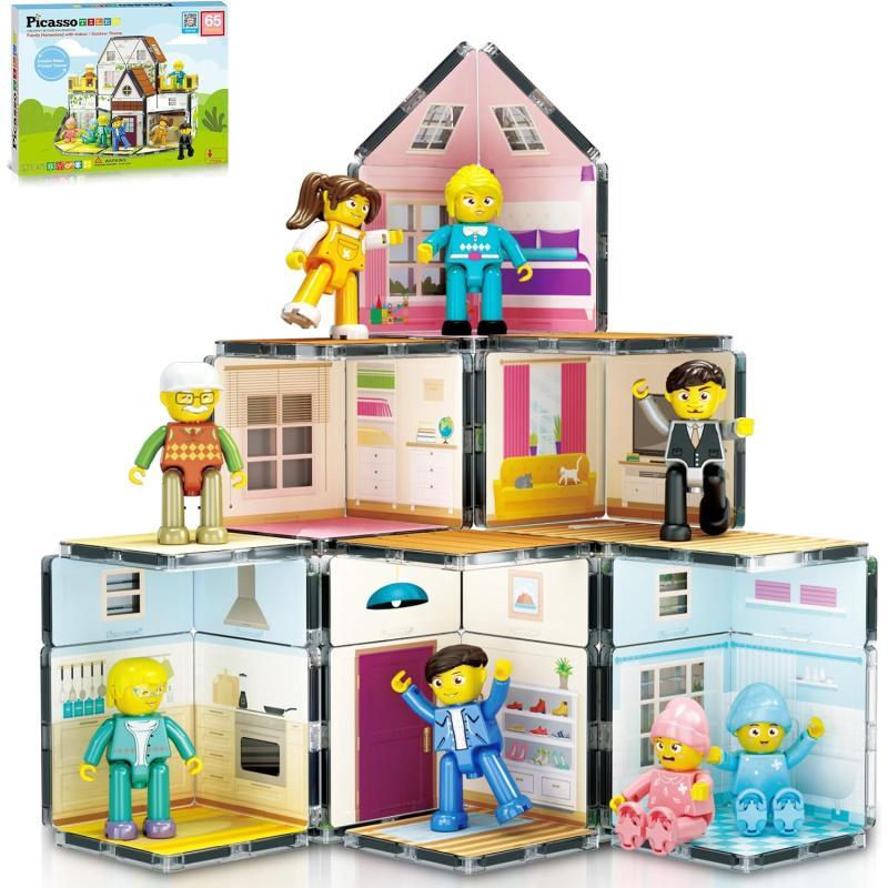 PicassoTiles Magnet Tile Building Block Family Homestead Doll House Theme Playset 8 Character Action Figures Double Sided Magnetic Tiles Printing STEM Education Learning Kit Toy Set Kids Ages 3 PTQ06PicassoTiles Magnet Tile Building Block Family Homestead Doll House Theme Playset 8 Character Action Figures Double Sided Magnetic Tiles Printing STEM Education Learning Kit Toy Set Kids Ages 3 PTQ06
