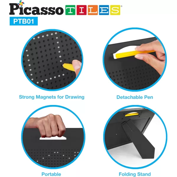 Picasso Toys Magnetic Drawing Board 12x10 inch Large 748 Bead Magnet Tablet Pad Erasable Reusable Writing Playboard STEM Toys Educational Playset OpenEnded Learning Kit Child Brain Development PTB01FreeBlk
