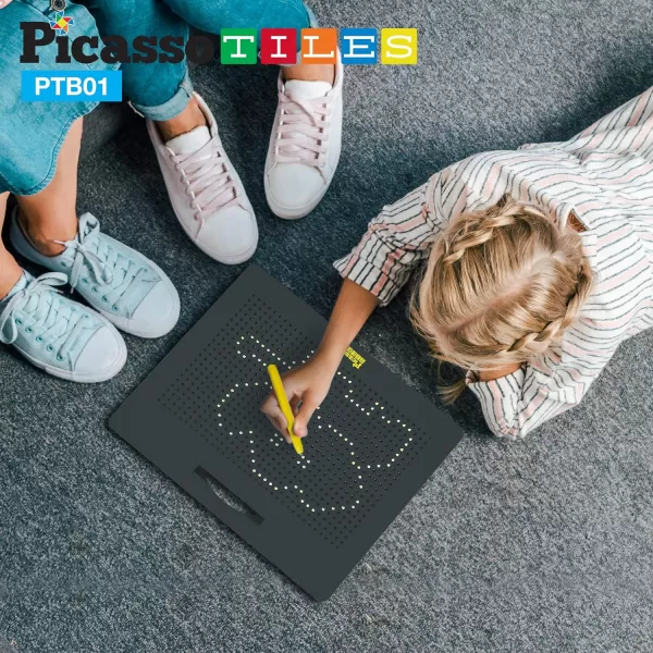 Picasso Toys Magnetic Drawing Board 12x10 inch Large 748 Bead Magnet Tablet Pad Erasable Reusable Writing Playboard STEM Toys Educational Playset OpenEnded Learning Kit Child Brain Development PTB01FreeBlk