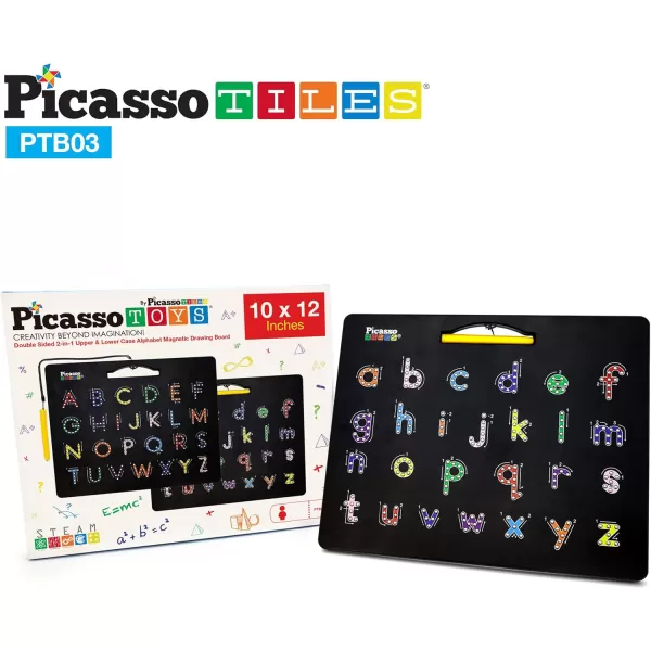 Picasso Toys Magnetic Drawing Board 12x10 inch Large 748 Bead Magnet Tablet Pad Erasable Reusable Writing Playboard STEM Toys Educational Playset OpenEnded Learning Kit Child Brain Development PTB01DualApphabet