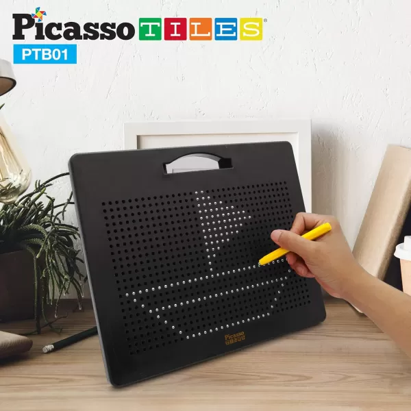 Picasso Toys Magnetic Drawing Board 12x10 inch Large 748 Bead Magnet Tablet Pad Erasable Reusable Writing Playboard STEM Toys Educational Playset OpenEnded Learning Kit Child Brain Development PTB01FreeBlk