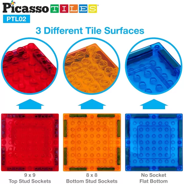 PicassoTiles 12pcs Magnetic Brick Tiles STEM Creative Magnetic Tiles Building Block Set Building Brick Construction Toy Socket Spikes Toys Accessory Educational Imaginative Learning Kit Stacking SetPTL02