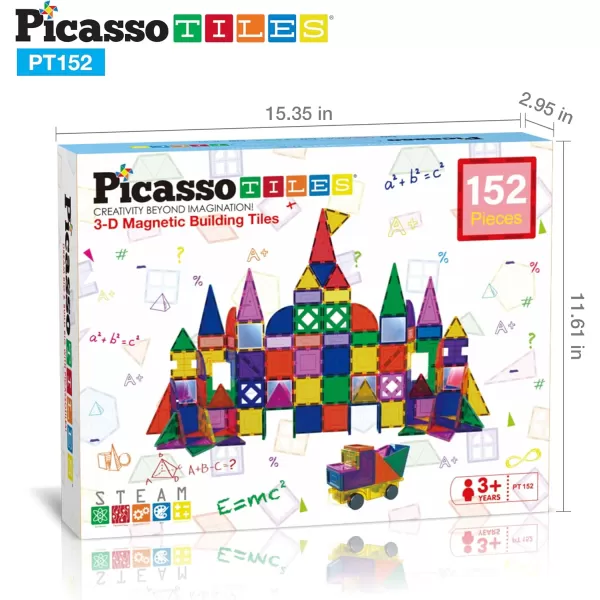 PicassoTiles 152PC Magnetic Tiles Building Block Toy Building Block Magnets Construction Sensory Toys Gifts Set for STEM Educational Playset Kid Brain Development Stacking Blocks with Mirror PT152Mirror152pc