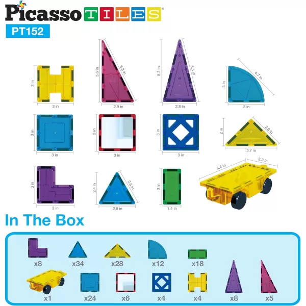 PicassoTiles 152PC Magnetic Tiles Building Block Toy Building Block Magnets Construction Sensory Toys Gifts Set for STEM Educational Playset Kid Brain Development Stacking Blocks with Mirror PT152Mirror152pc