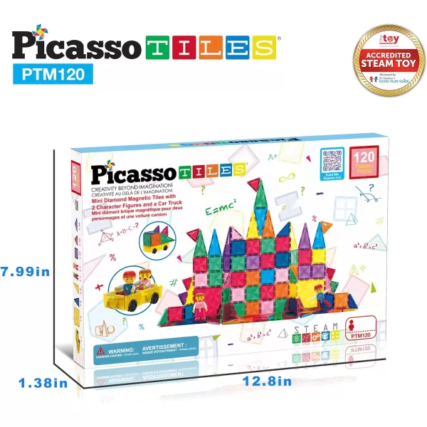 PicassoTiles 30 Piece Magnetic Tiles Building Blocks Mini Size Diamond Series Magnet Toys Travel Size OnTheGo Magnet Construction Sensory Toys Gifts Educational Set STEM Learning Kit Playset PTM30120pc