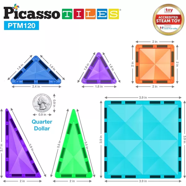 PicassoTiles 30 Piece Magnetic Tiles Building Blocks Mini Size Diamond Series Magnet Toys Travel Size OnTheGo Magnet Construction Sensory Toys Gifts Educational Set STEM Learning Kit Playset PTM30120pc