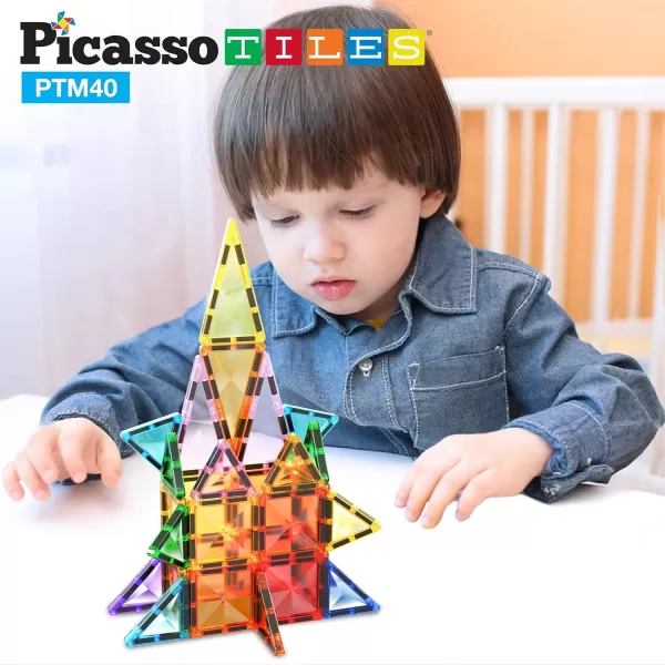 PicassoTiles 30 Piece Magnetic Tiles Building Blocks Mini Size Diamond Series Magnet Toys Travel Size OnTheGo Magnet Construction Sensory Toys Gifts Educational Set STEM Learning Kit Playset PTM3040pc