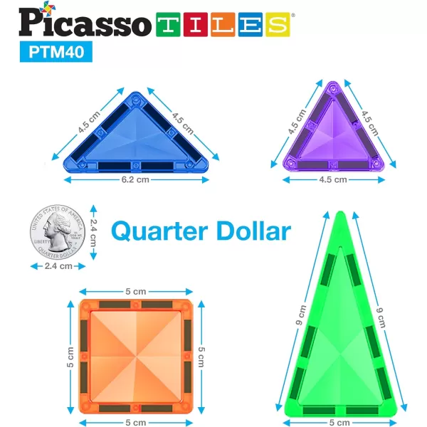 PicassoTiles 30 Piece Magnetic Tiles Building Blocks Mini Size Diamond Series Magnet Toys Travel Size OnTheGo Magnet Construction Sensory Toys Gifts Educational Set STEM Learning Kit Playset PTM3040pc