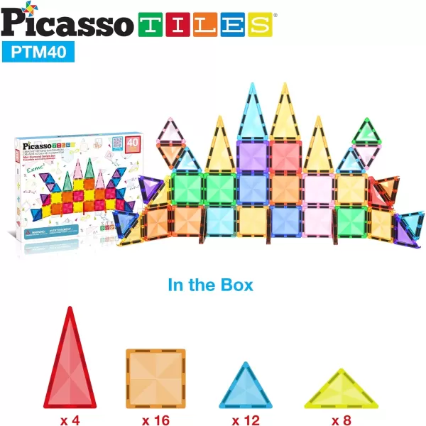 PicassoTiles 30 Piece Magnetic Tiles Building Blocks Mini Size Diamond Series Magnet Toys Travel Size OnTheGo Magnet Construction Sensory Toys Gifts Educational Set STEM Learning Kit Playset PTM3040pc