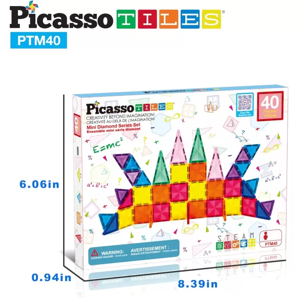 PicassoTiles 30 Piece Magnetic Tiles Building Blocks Mini Size Diamond Series Magnet Toys Travel Size OnTheGo Magnet Construction Sensory Toys Gifts Educational Set STEM Learning Kit Playset PTM3040pc