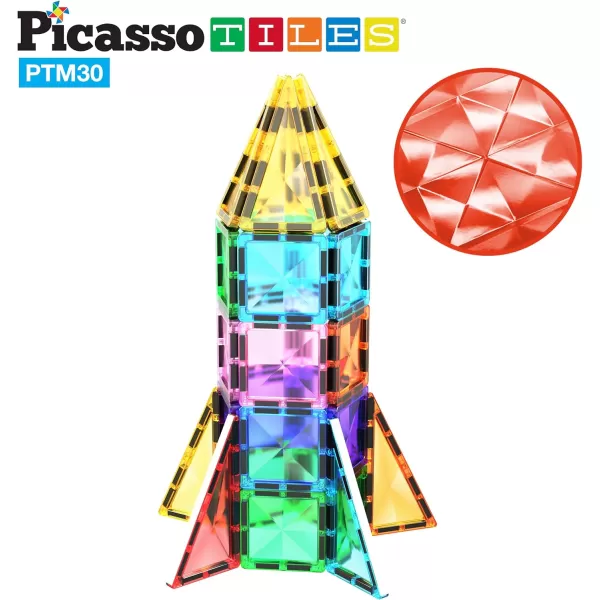 PicassoTiles 30 Piece Magnetic Tiles Building Blocks Mini Size Diamond Series Magnet Toys Travel Size OnTheGo Magnet Construction Sensory Toys Gifts Educational Set STEM Learning Kit Playset PTM3030pc