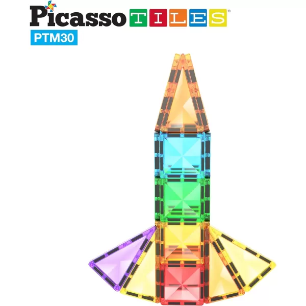 PicassoTiles 30 Piece Magnetic Tiles Building Blocks Mini Size Diamond Series Magnet Toys Travel Size OnTheGo Magnet Construction Sensory Toys Gifts Educational Set STEM Learning Kit Playset PTM3030pc