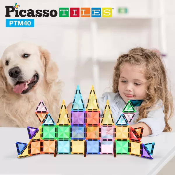 PicassoTiles 30 Piece Magnetic Tiles Building Blocks Mini Size Diamond Series Magnet Toys Travel Size OnTheGo Magnet Construction Sensory Toys Gifts Educational Set STEM Learning Kit Playset PTM3040pc
