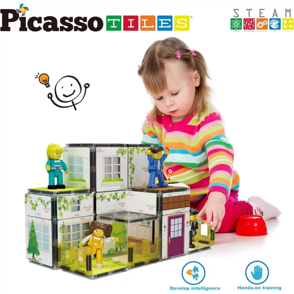 PicassoTiles Magnet Tile Building Block Family Homestead Doll House Theme Playset 8 Character Action Figures Double Sided Magnetic Tiles Printing STEM Education Learning Kit Toy Set Kids Ages 3 PTQ06PicassoTiles Magnet Tile Building Block Family Homestead Doll House Theme Playset 8 Character Action Figures Double Sided Magnetic Tiles Printing STEM Education Learning Kit Toy Set Kids Ages 3 PTQ06