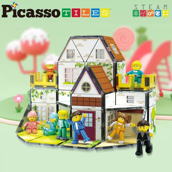 PicassoTiles Magnet Tile Building Block Family Homestead Doll House Theme Playset 8 Character Action Figures Double Sided Magnetic Tiles Printing STEM Education Learning Kit Toy Set Kids Ages 3 PTQ06PicassoTiles Magnet Tile Building Block Family Homestead Doll House Theme Playset 8 Character Action Figures Double Sided Magnetic Tiles Printing STEM Education Learning Kit Toy Set Kids Ages 3 PTQ06