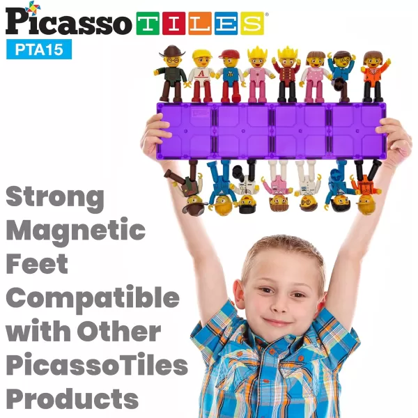 PicassoTiles Magnetic 15 Piece Character Action Figures Toddler Toy Set Magnet Expansion Variety Pack Educational Addon STEM Learning Kit Pretend Playset for Construction Building Block Tiles PTA1515 Characters
