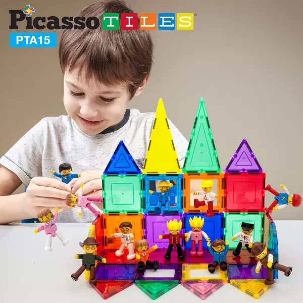 PicassoTiles Magnetic 15 Piece Character Action Figures Toddler Toy Set Magnet Expansion Variety Pack Educational Addon STEM Learning Kit Pretend Playset for Construction Building Block Tiles PTA1515 Characters