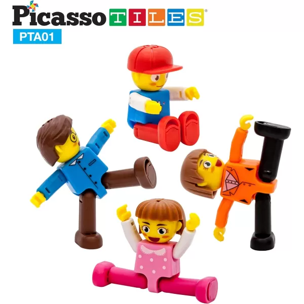 PicassoTiles Magnetic 4 Family Action Figures Toddler Toy Magnet Expansion Pack Educational Addon STEM Learning Kit Toys Pretend Playset for Construction Building Block Tiles Child Brain DevelopmentPTA01