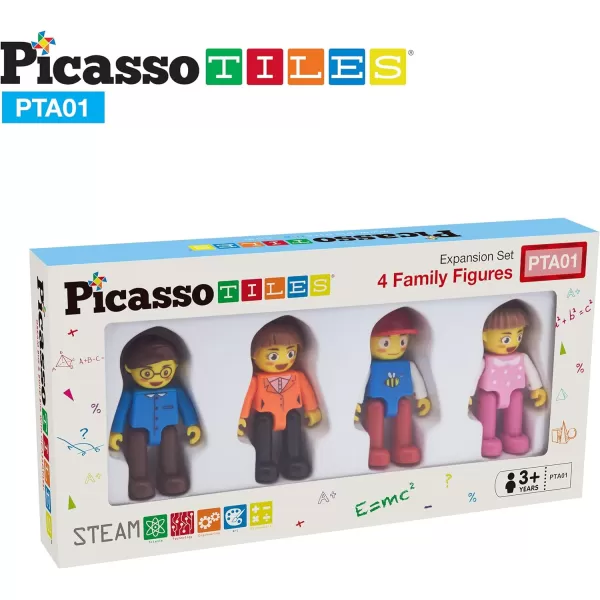 PicassoTiles Magnetic 4 Family Action Figures Toddler Toy Magnet Expansion Pack Educational Addon STEM Learning Kit Toys Pretend Playset for Construction Building Block Tiles Child Brain DevelopmentPTA01