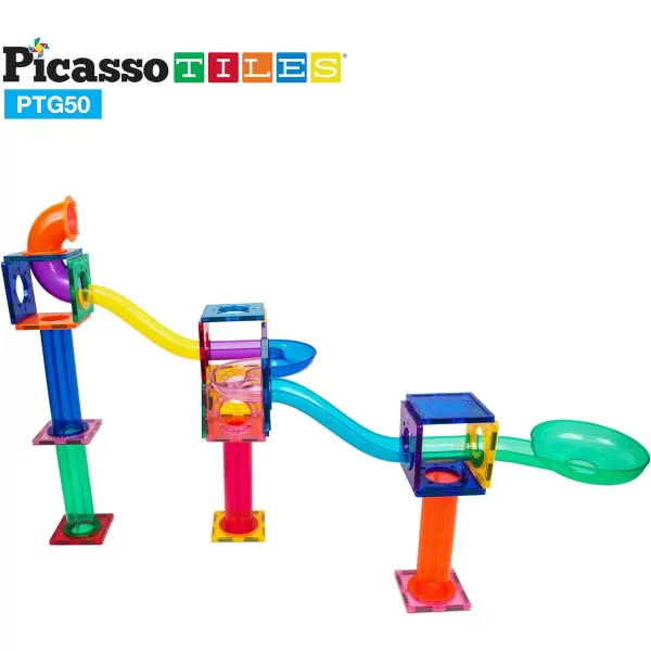PicassoTiles Marble Run 100 Piece Magnetic Tile Race Track Toy Play Set STEM Building amp Learning Educational Magnet Construction Child Brain Development Kit Boys Girls Age 3 4 5 6 7 8 Years Old ToysPTG50
