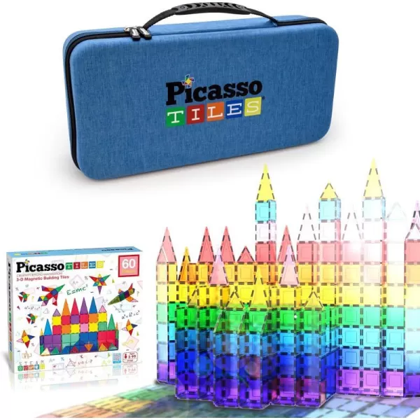 PicassoTiles 60PC Magnetic Tiles  Carry Case Bundle STEAM Educational Playset for Kids Includes Travel Storage Organizer  Fun Learning Construction Toy Engineering Design Sensory DevelopmentPicassoTiles 60PC Magnetic Tiles  Carry Case Bundle STEAM Educational Playset for Kids Includes Travel Storage Organizer  Fun Learning Construction Toy Engineering Design Sensory Development
