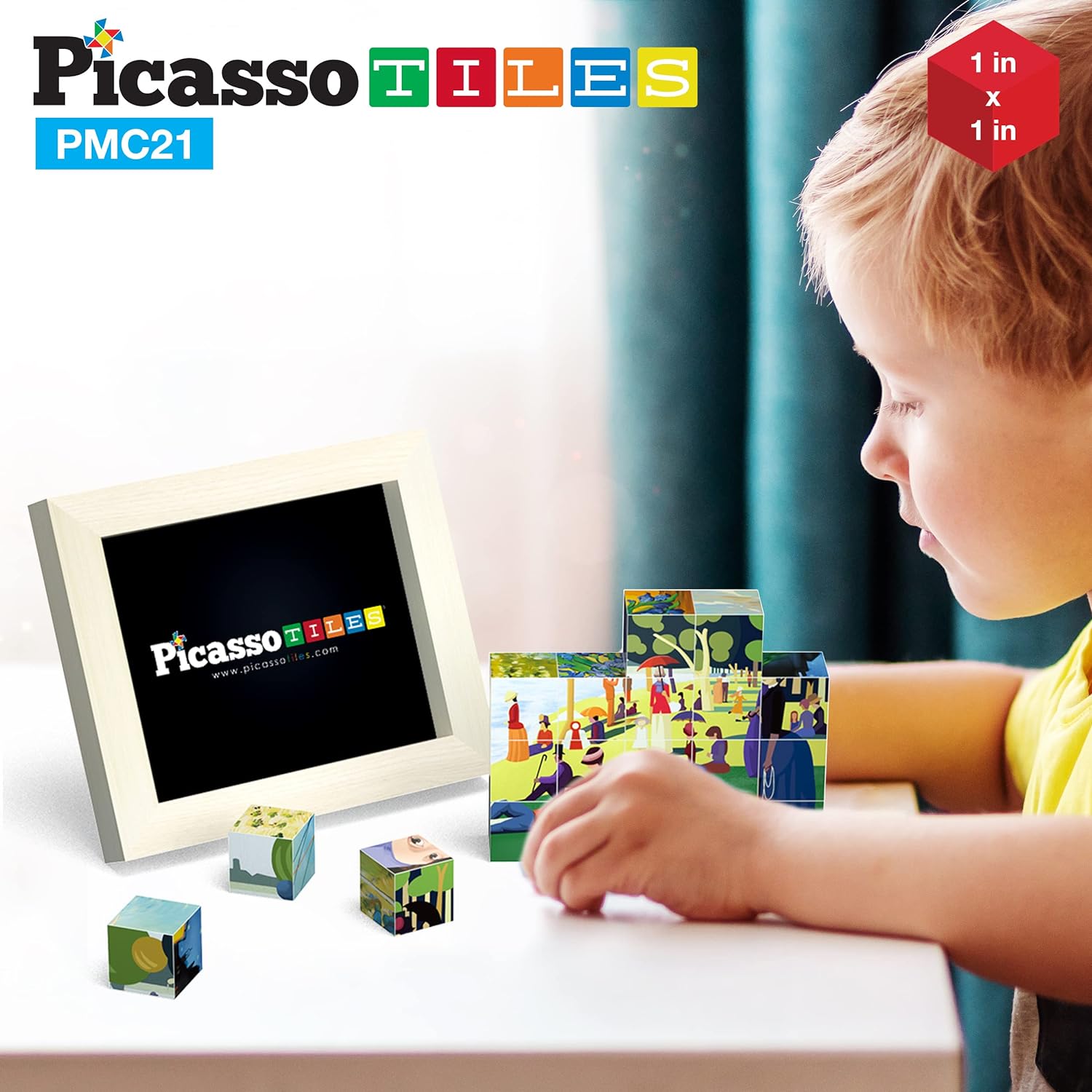 PicassoTiles 1 Magnetic Puzzle Building Cubes Blocks for kids Van Gogh puzzle Mona Lisa Hand puzzle kids toys 3 year old boy girl STEM toys Toddler TeenYoung ExplorersEducational Popular ArtFrameArt 20PC