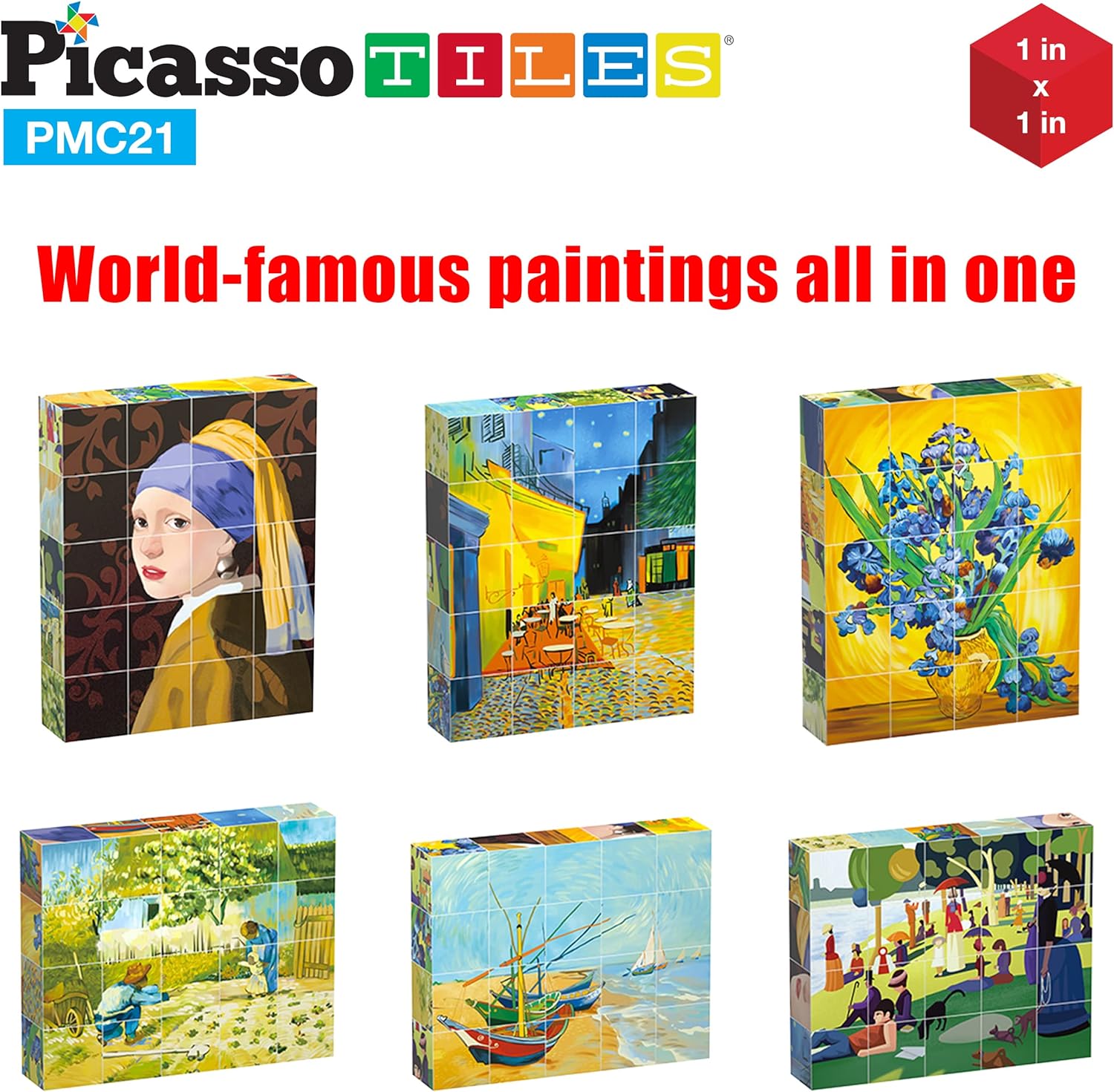 PicassoTiles 1 Magnetic Puzzle Building Cubes Blocks for kids Van Gogh puzzle Mona Lisa Hand puzzle kids toys 3 year old boy girl STEM toys Toddler TeenYoung ExplorersEducational Popular ArtFrameArt 20PC