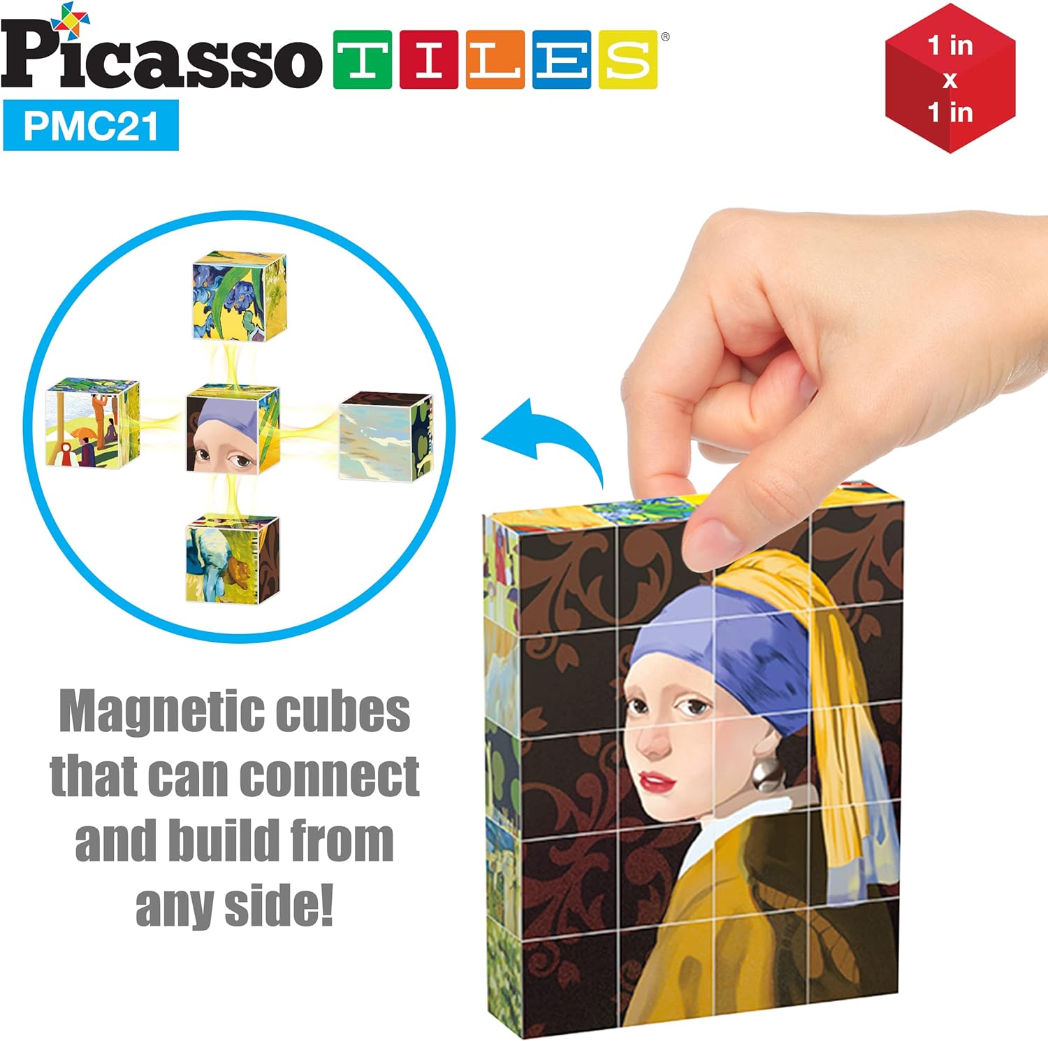 PicassoTiles 1 Magnetic Puzzle Building Cubes Blocks for kids Van Gogh puzzle Mona Lisa Hand puzzle kids toys 3 year old boy girl STEM toys Toddler TeenYoung ExplorersEducational Popular ArtFrameArt 20PC
