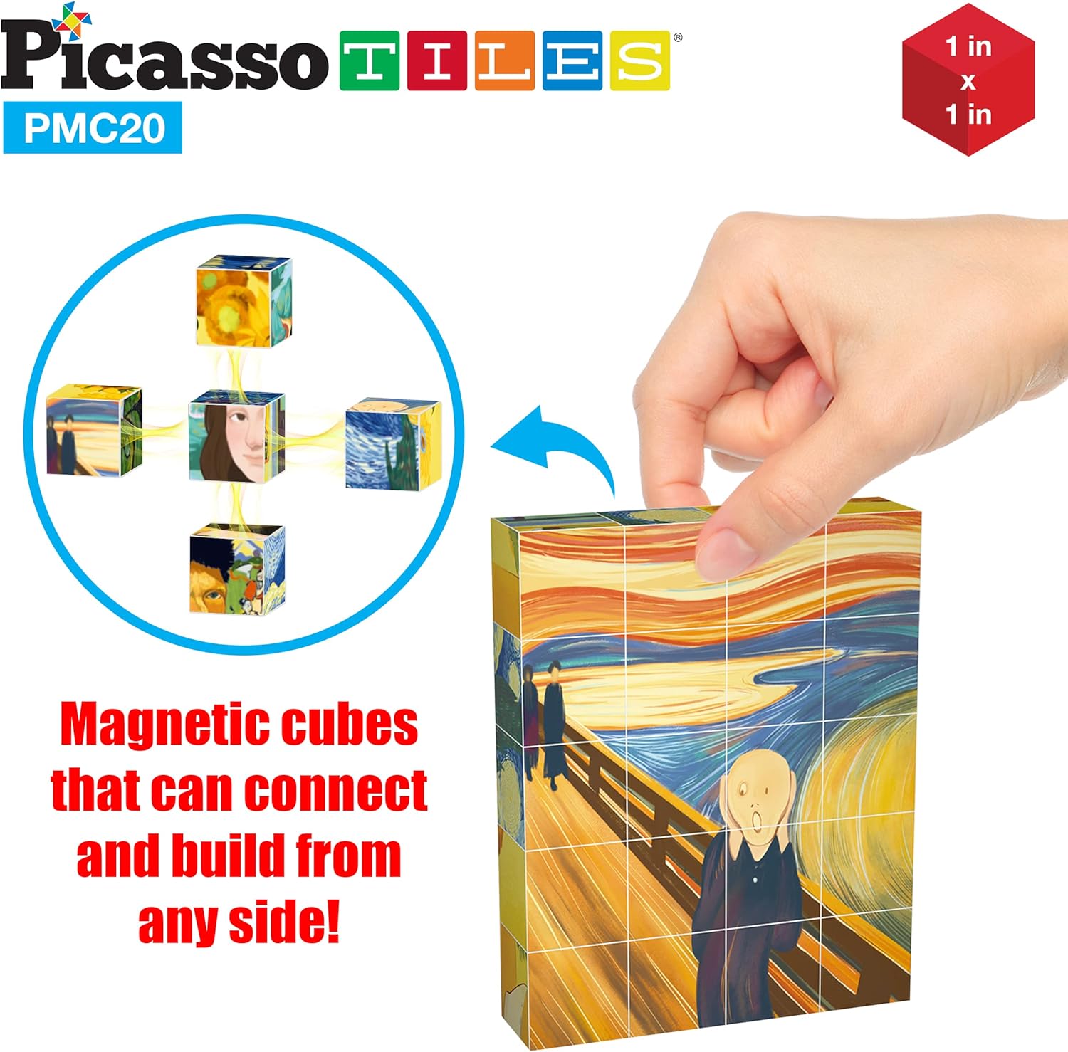PicassoTiles 1 Magnetic Puzzle Building Cubes Blocks for kids Van Gogh puzzle Mona Lisa Hand puzzle kids toys 3 year old boy girl STEM toys Toddler TeenYoung ExplorersEducational Popular ArtArt 20PC