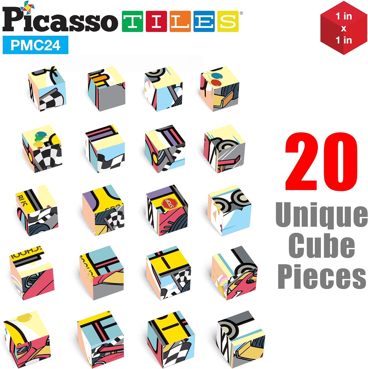 PicassoTiles 1 Magnetic Puzzle Building Cubes Blocks for kids Van Gogh puzzle Mona Lisa Hand puzzle kids toys 3 year old boy girl STEM toys Toddler TeenYoung ExplorersEducational Popular ArtCar 20PC