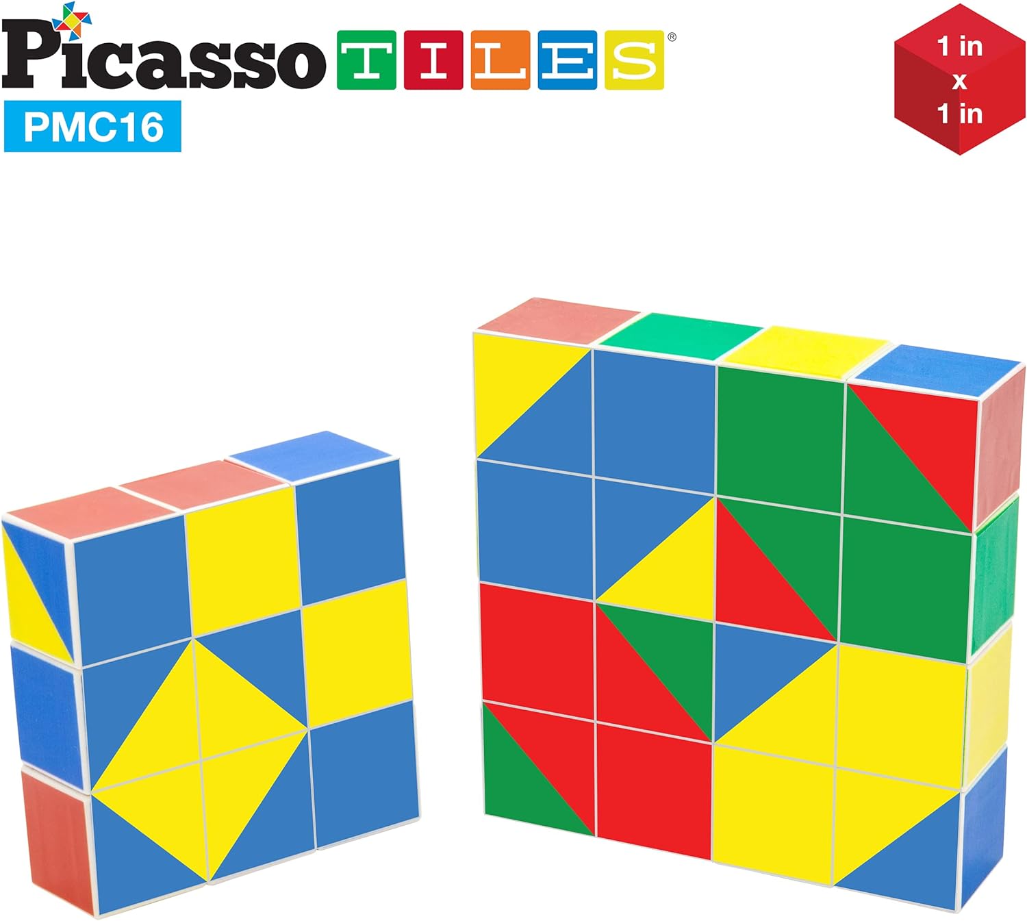 PicassoTiles 102 Pieces 1 Magnetic Toy Building Block Cubes Building Block 3D Cube Construction Cubes Magnet Sensory Toys Gifts Educational with Free Idea Book for Kid Boy Girl amp Toddler PMC102Geo1 16PC