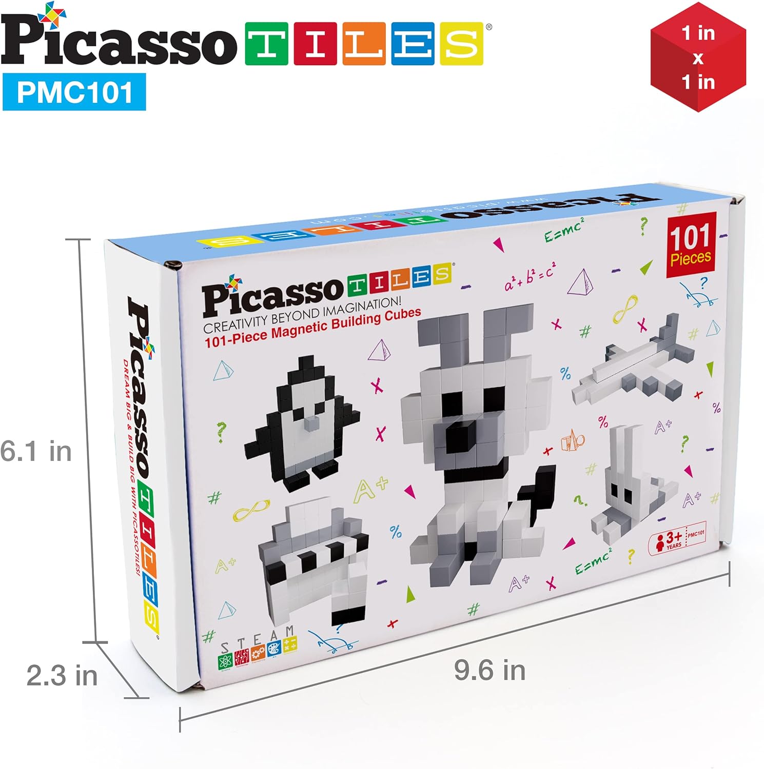PicassoTiles 102 Pieces 1 Magnetic Toy Building Block Cubes Building Block 3D Cube Construction Cubes Magnet Sensory Toys Gifts Educational with Free Idea Book for Kid Boy Girl amp Toddler PMC1021Achromatic101