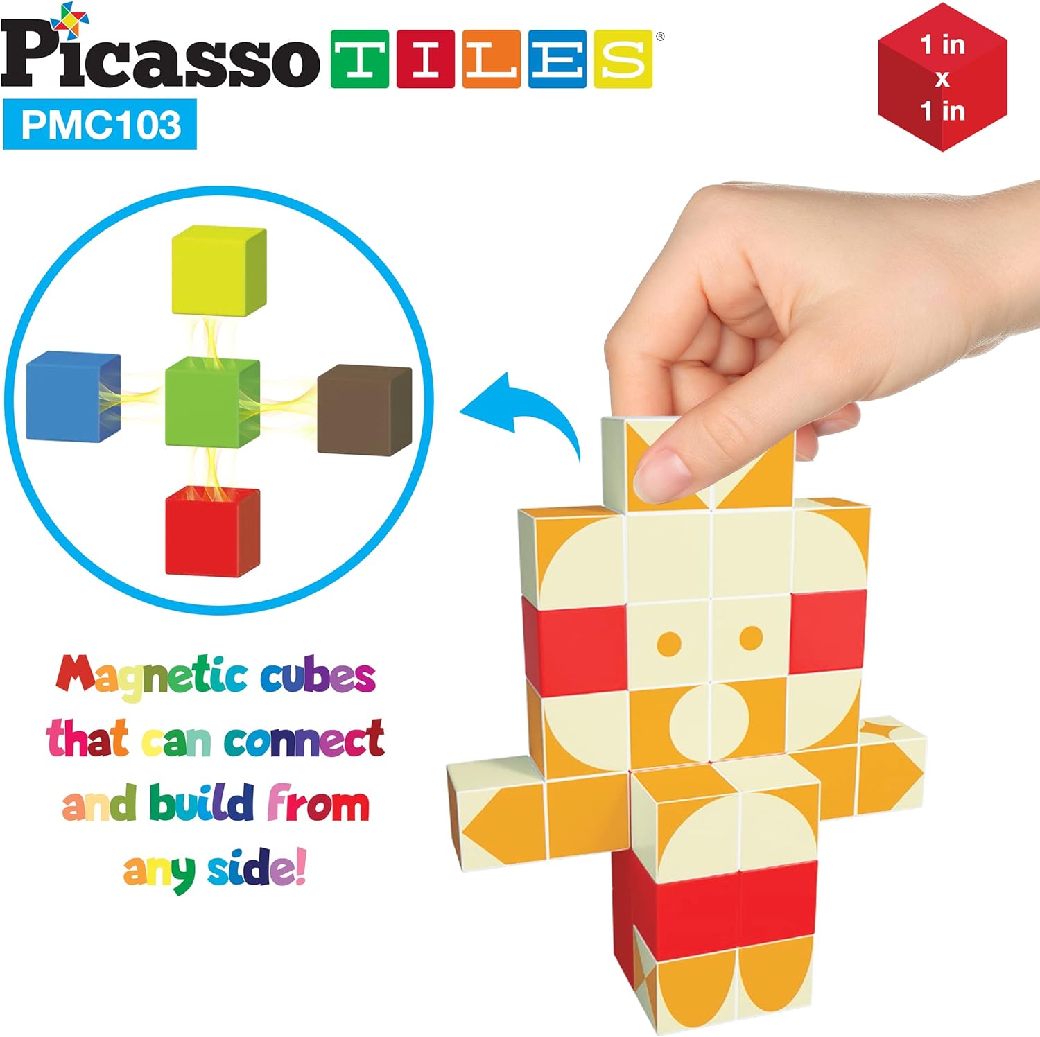 PicassoTiles 102 Pieces 1 Magnetic Toy Building Block Cubes Building Block 3D Cube Construction Cubes Magnet Sensory Toys Gifts Educational with Free Idea Book for Kid Boy Girl amp Toddler PMC1021Combo103