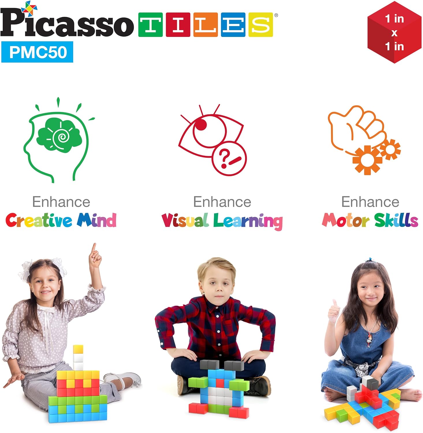 PicassoTiles 102 Pieces 1 Magnetic Toy Building Block Cubes Building Block 3D Cube Construction Cubes Magnet Sensory Toys Gifts Educational with Free Idea Book for Kid Boy Girl amp Toddler PMC1021Color50
