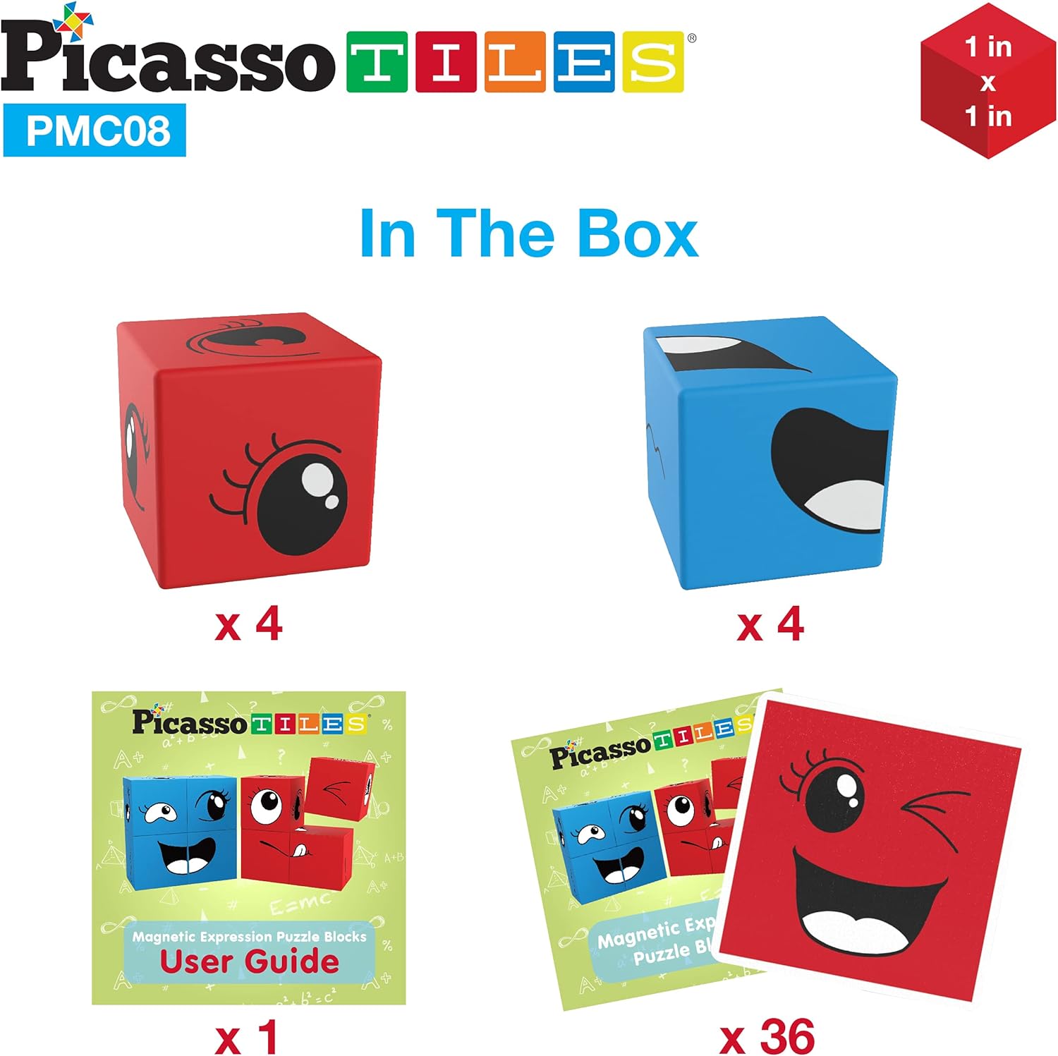 PicassoTiles 102 Pieces 1 Magnetic Toy Building Block Cubes Building Block 3D Cube Construction Cubes Magnet Sensory Toys Gifts Educational with Free Idea Book for Kid Boy Girl amp Toddler PMC102Smile 8PC