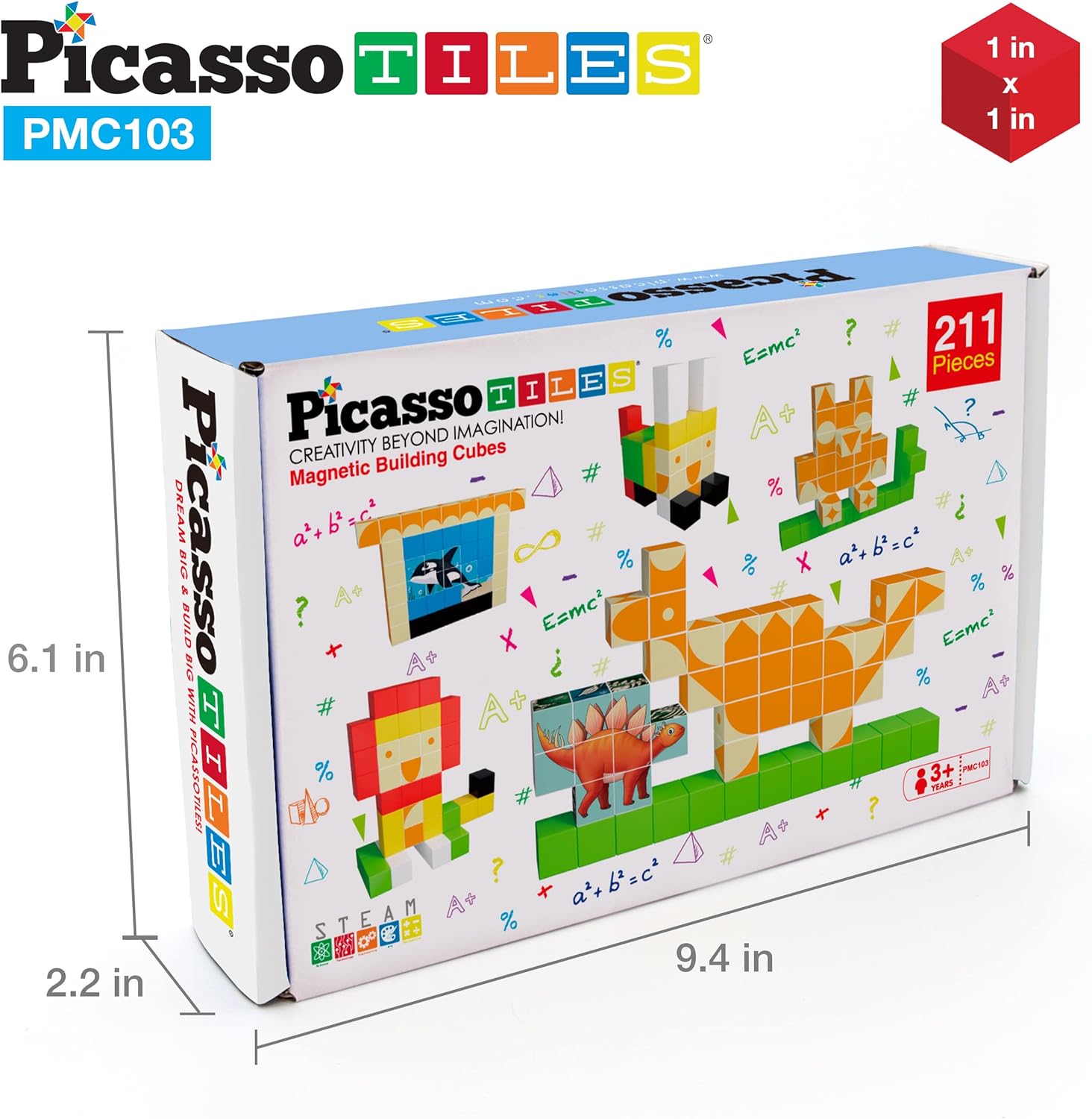 PicassoTiles 102 Pieces 1 Magnetic Toy Building Block Cubes Building Block 3D Cube Construction Cubes Magnet Sensory Toys Gifts Educational with Free Idea Book for Kid Boy Girl amp Toddler PMC1021Combo103
