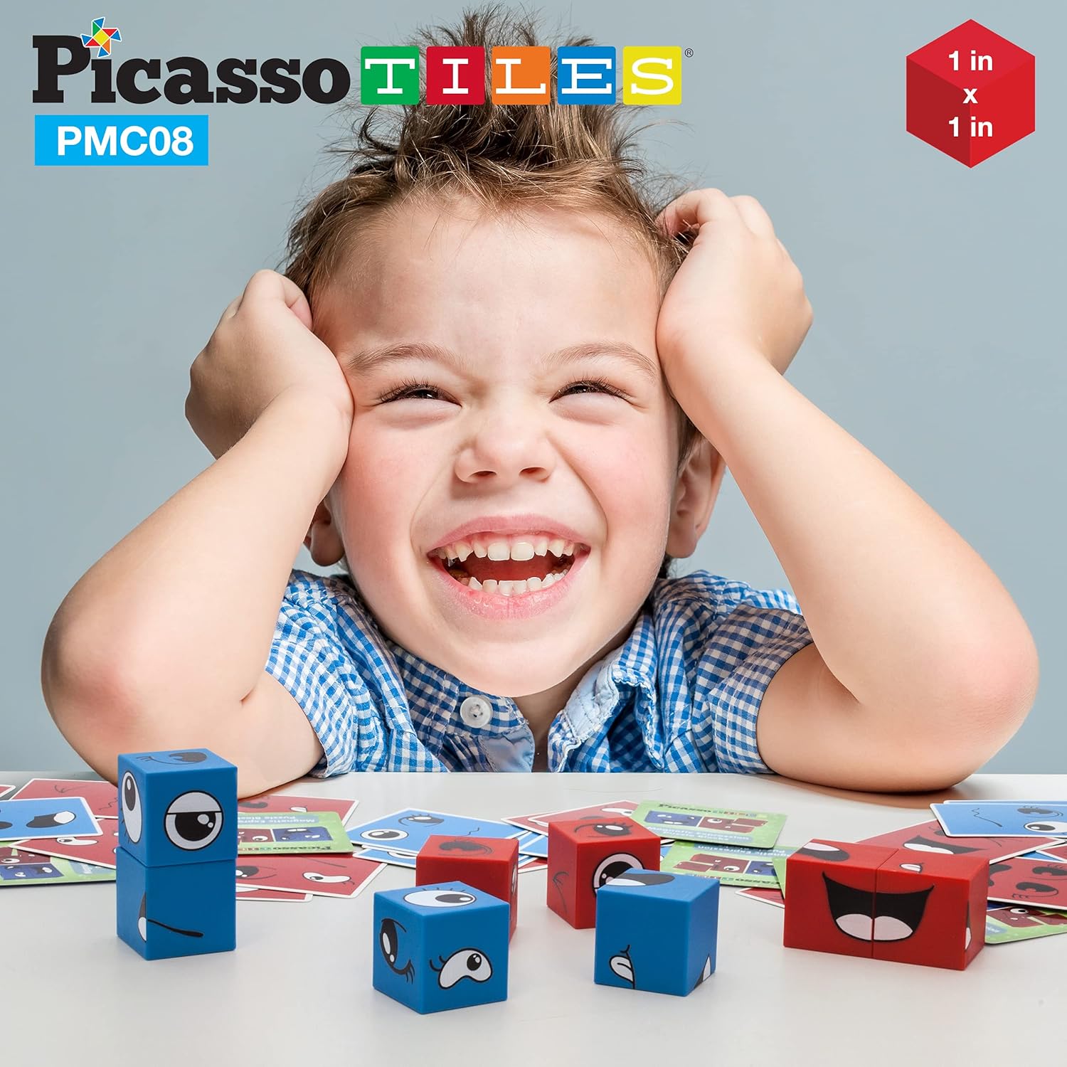 PicassoTiles 102 Pieces 1 Magnetic Toy Building Block Cubes Building Block 3D Cube Construction Cubes Magnet Sensory Toys Gifts Educational with Free Idea Book for Kid Boy Girl amp Toddler PMC102Smile 8PC