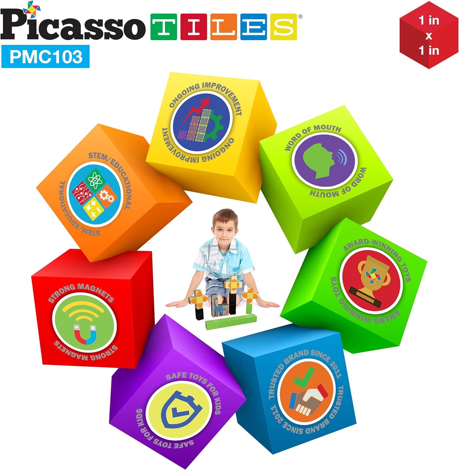 PicassoTiles 102 Pieces 1 Magnetic Toy Building Block Cubes Building Block 3D Cube Construction Cubes Magnet Sensory Toys Gifts Educational with Free Idea Book for Kid Boy Girl amp Toddler PMC1021Combo103