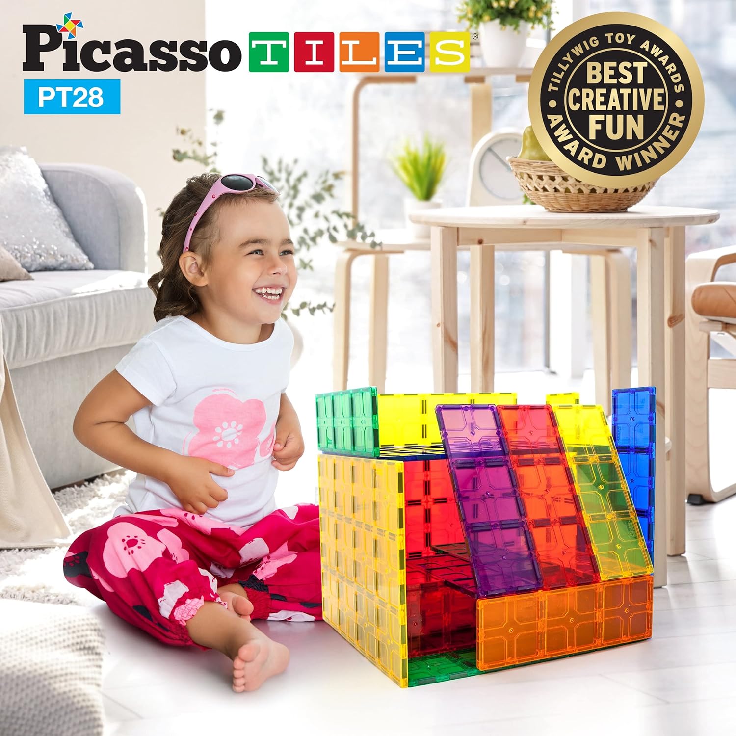PicassoTiles 28 Piece 12x9 12x3 9x3 Large Stabilizer Building Block Base 28pc Jumbo XL Plate Foundation Kit Magnetic Building Blocks Magnet Tiles Educational Construction Stacking STEM Toy SetPT28