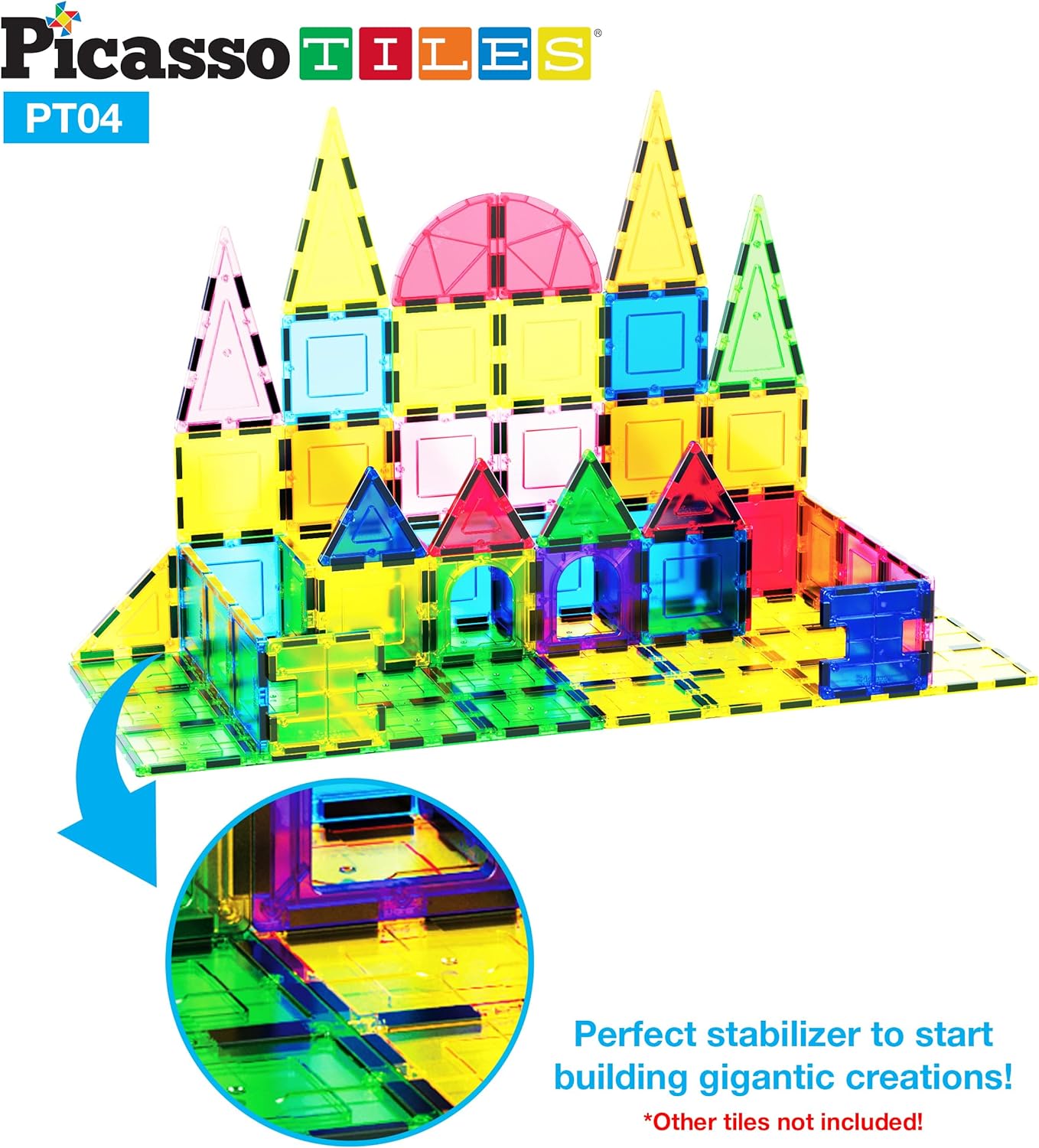 PicassoTiles 28 Piece 12x9 12x3 9x3 Large Stabilizer Building Block Base 28pc Jumbo XL Plate Foundation Kit Magnetic Building Blocks Magnet Tiles Educational Construction Stacking STEM Toy SetPT04