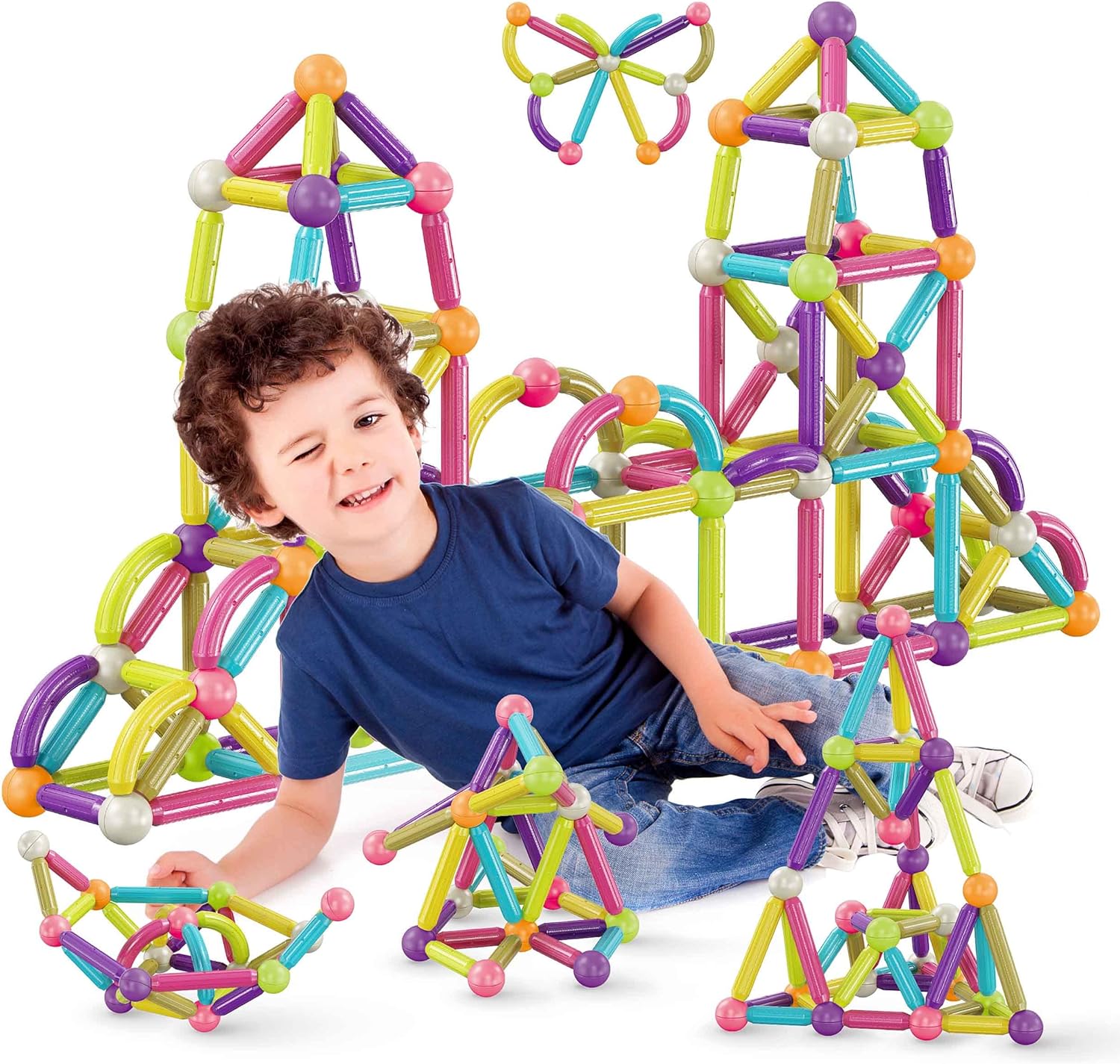 PicassoTiles 50 PCs Magnetic Building Stick Block Construction Set with Storage Bin Colorful 3D STEM Toy Blocks Bar Balls amp Rods Montessori Educational for All Ages Puzzle Toy for Boys amp Girls PTX50PTX100