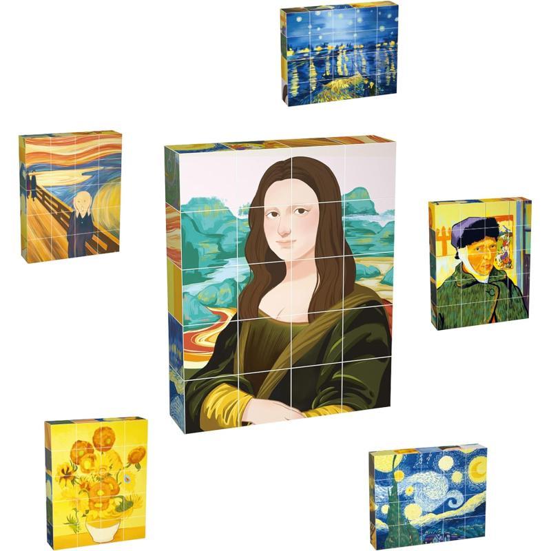 PicassoTiles 1 Magnetic Puzzle Building Cubes Blocks for kids Van Gogh puzzle Mona Lisa Hand puzzle kids toys 3 year old boy girl STEM toys Toddler TeenYoung ExplorersEducational Popular ArtArt 20PC