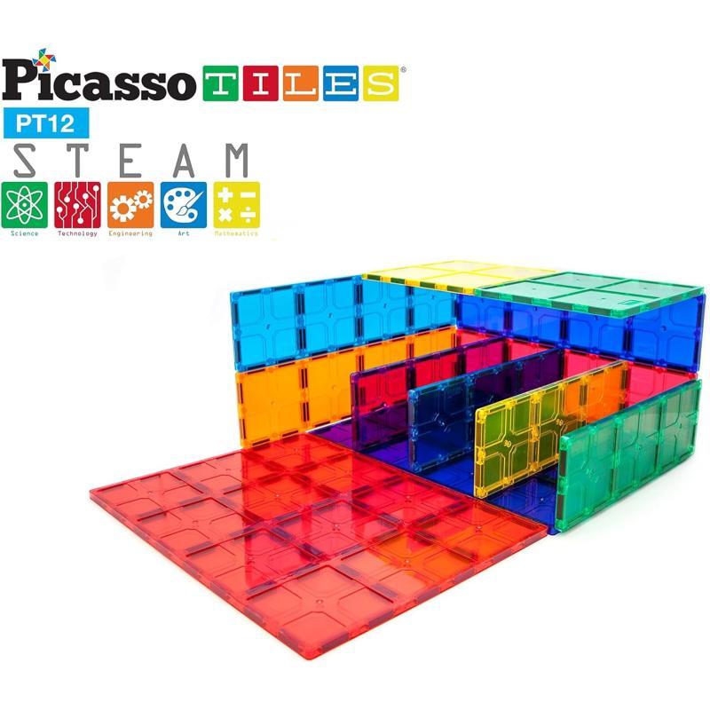 PicassoTiles 28 Piece 12x9 12x3 9x3 Large Stabilizer Building Block Base 28pc Jumbo XL Plate Foundation Kit Magnetic Building Blocks Magnet Tiles Educational Construction Stacking STEM Toy SetPT12